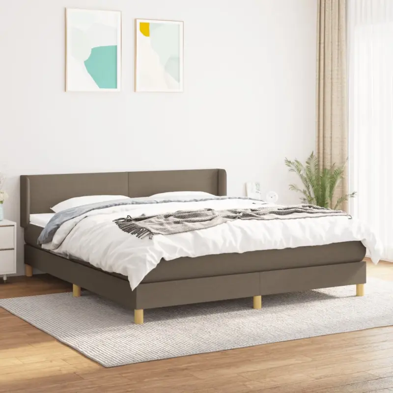 Łóżko kontynentalne z materacem, taupe, tkanina, 160x200 cm