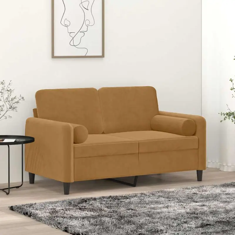 2-osobowa sofa z poduszkami, brązowa, 120 cm, aksamit