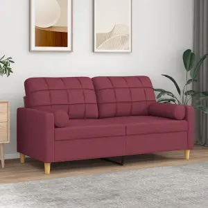 2-osobowa sofa z poduszkami, winna czerwień, 140 cm, tkanina