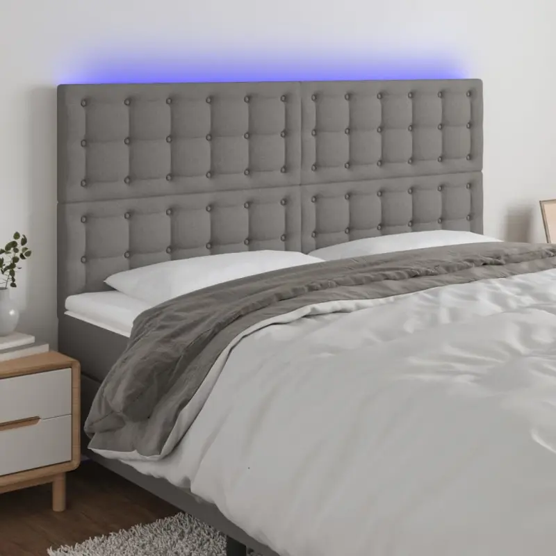 Zagłówek do łóżka z LED, ciemnoszary, 180x5x118/128 cm, tkanina