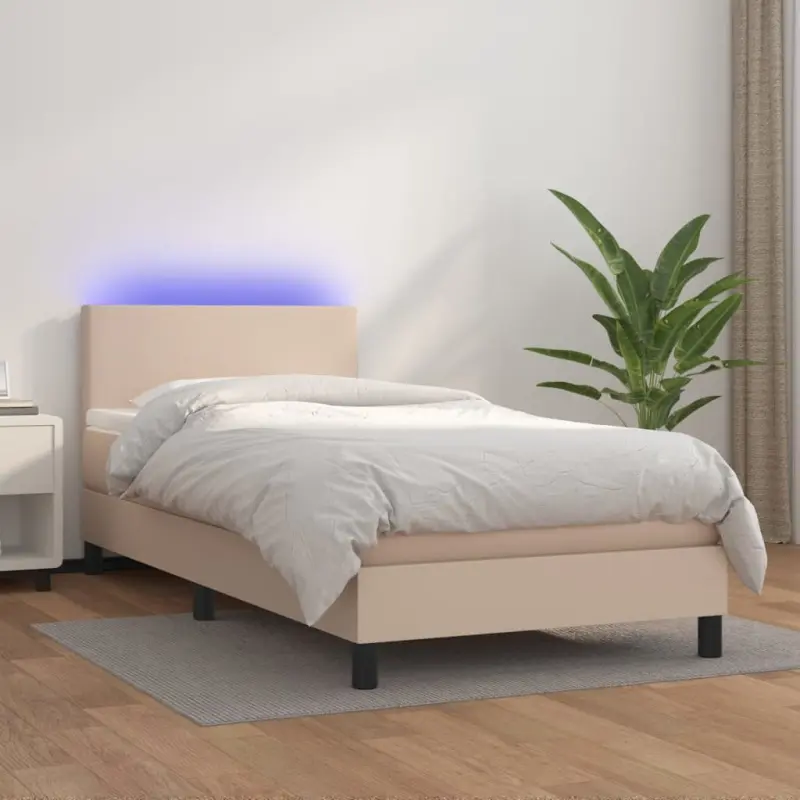 Łóżko kontynentalne, materac i LED cappuccino 100x200 cm