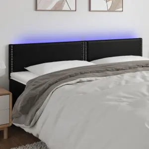 Zagłówek do łóżka z LED, czarny, 180x5x78/88 cm, sztuczna skóra