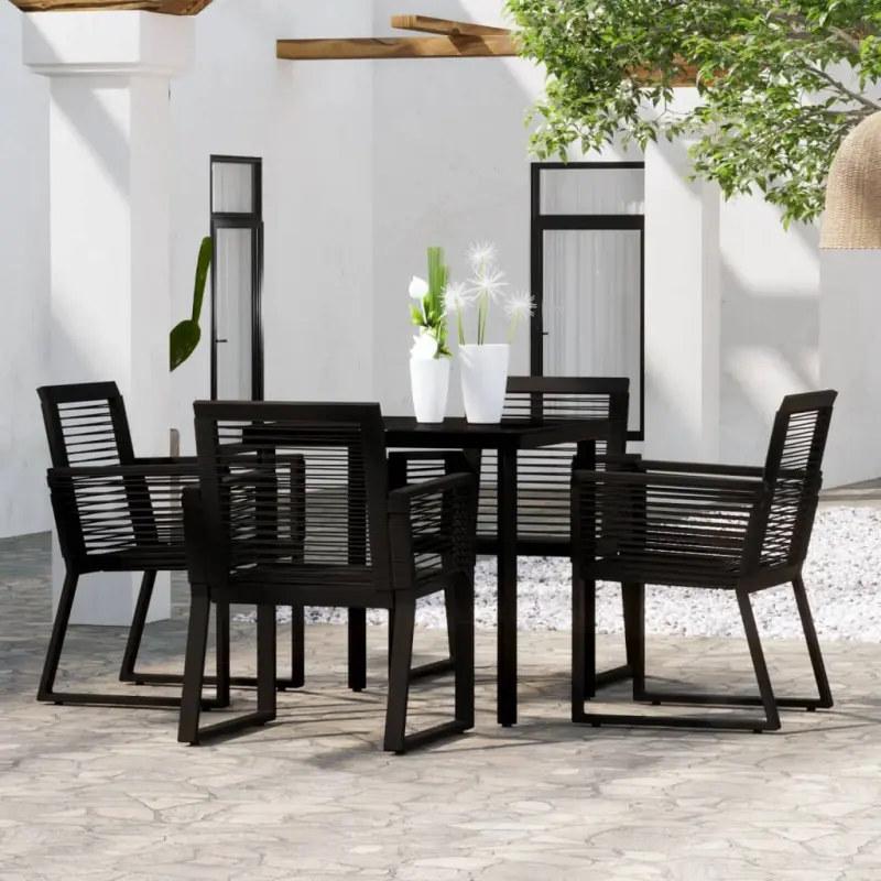 Meble ogrodowe 5-częściowy zestaw czarny rattan PVC stalowy stół i krzesła