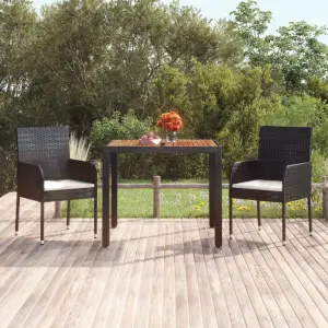 Stół ogrodowy, drewniany blat, czarny, 90x90x75 cm, rattan PE