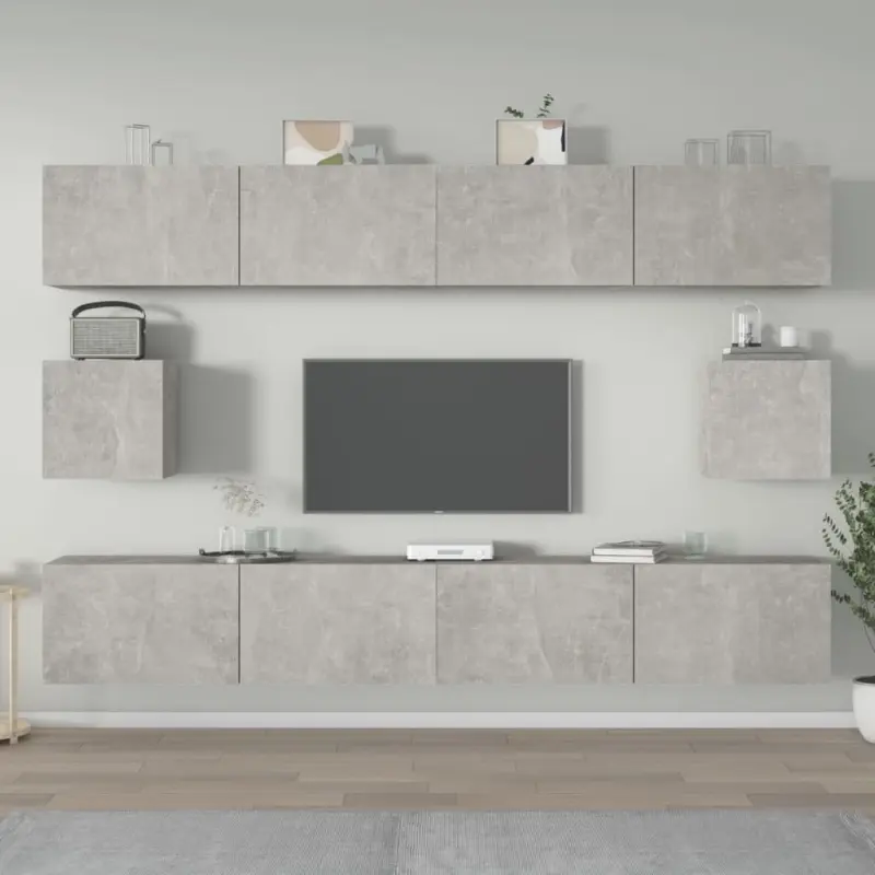 Zestaw 6 szafek telewizyjnych, szarość betonu