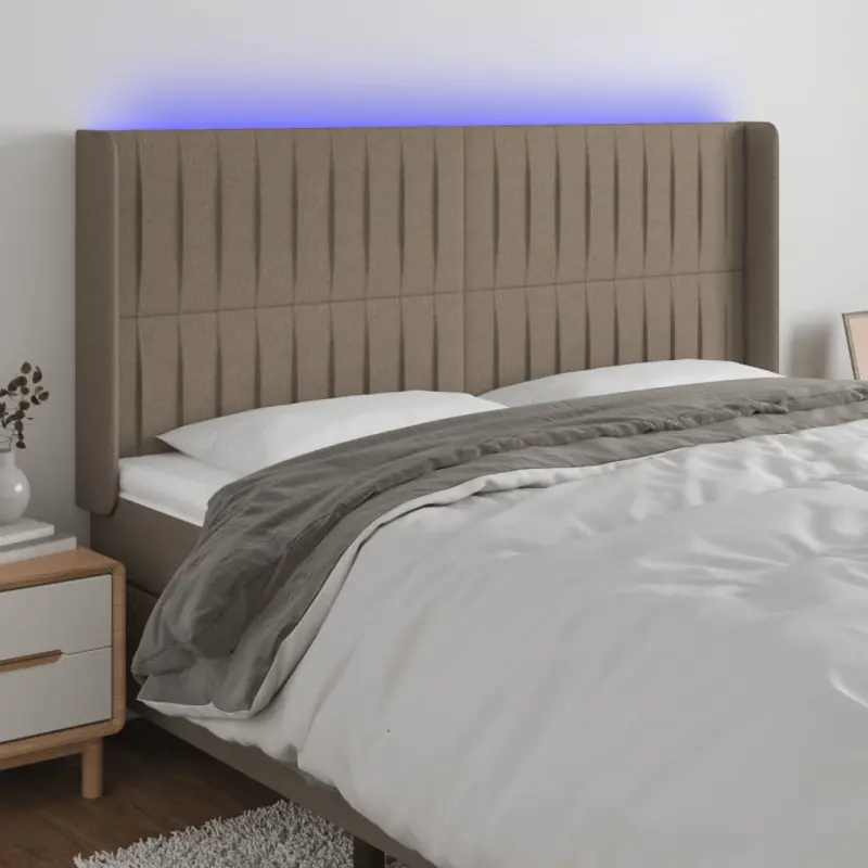 Zagłówek do łóżka z LED, taupe, 163x16x118/128 cm, tkanina