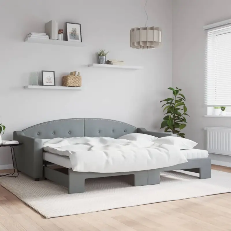Sofa rozsuwana z materacami, jasnoszara, 90x200 cm, tkanina