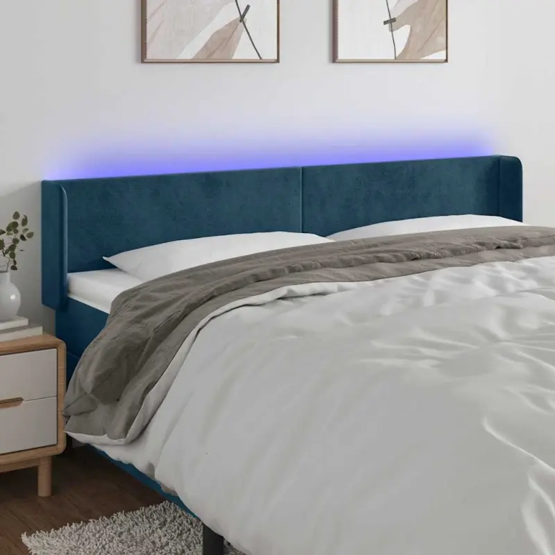 Zagłówek do łóżka z LED ciemnoniebieski 163x16x78/88 cm aksamit