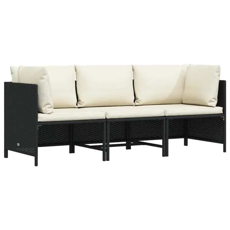 3-osobowa sofa ogrodowa z poduszkami, polirattan, czarna