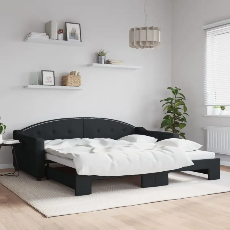 Sofa rozsuwana, czarna, 100x200 cm, tkanina