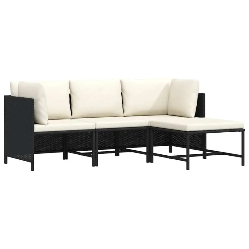 4-częściowa sofa ogrodowa, poduszki, rattan PE, czarna