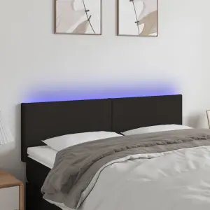 Zagłówek do łóżka z LED, czarny, 144x5x78/88 cm, tkanina
