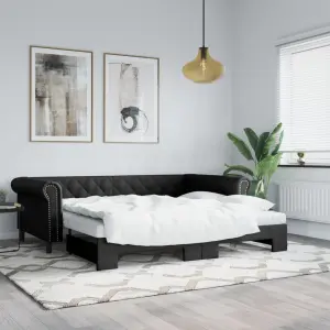 Sofa rozsuwana, czarna, 90x200 cm, sztuczna skóra