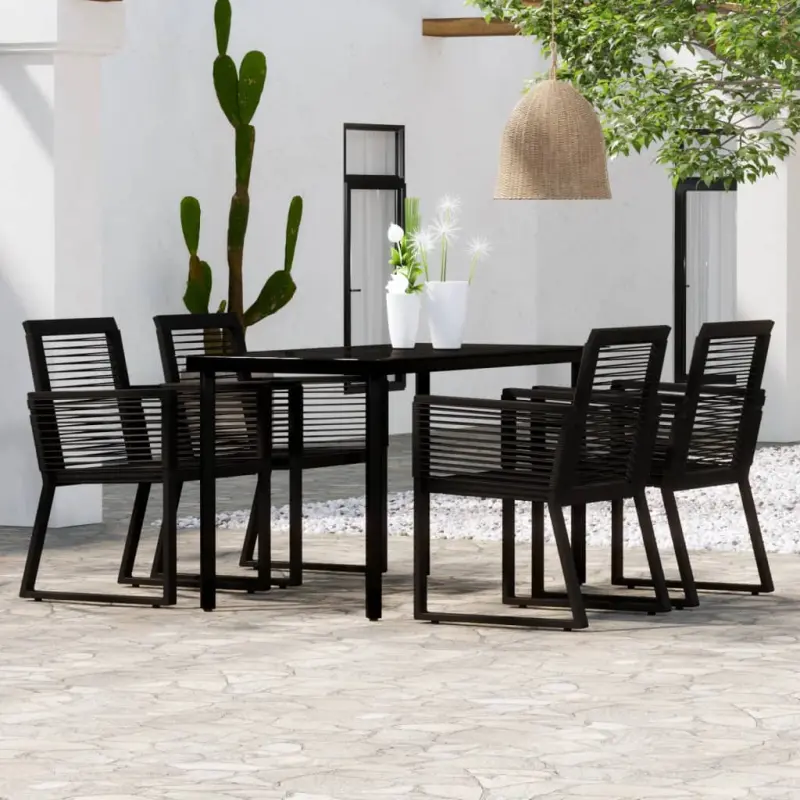 Meble ogrodowe 5-częściowe czarne z rattanem PVC i stalową ramą