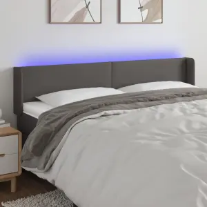 Zagłówek do łóżka z LED, szary, 203x16x78/88 cm, sztuczna skóra
