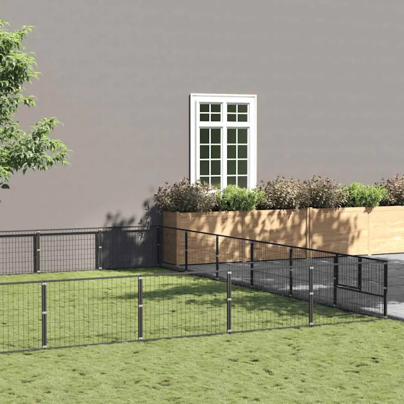 Kojec dla psa, czarny, 42 m², stalowy