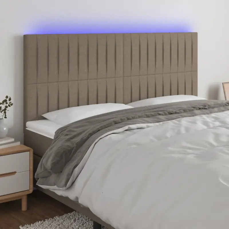 Zagłówek do łóżka z LED, taupe, 200x5x118/128 cm, tkanina