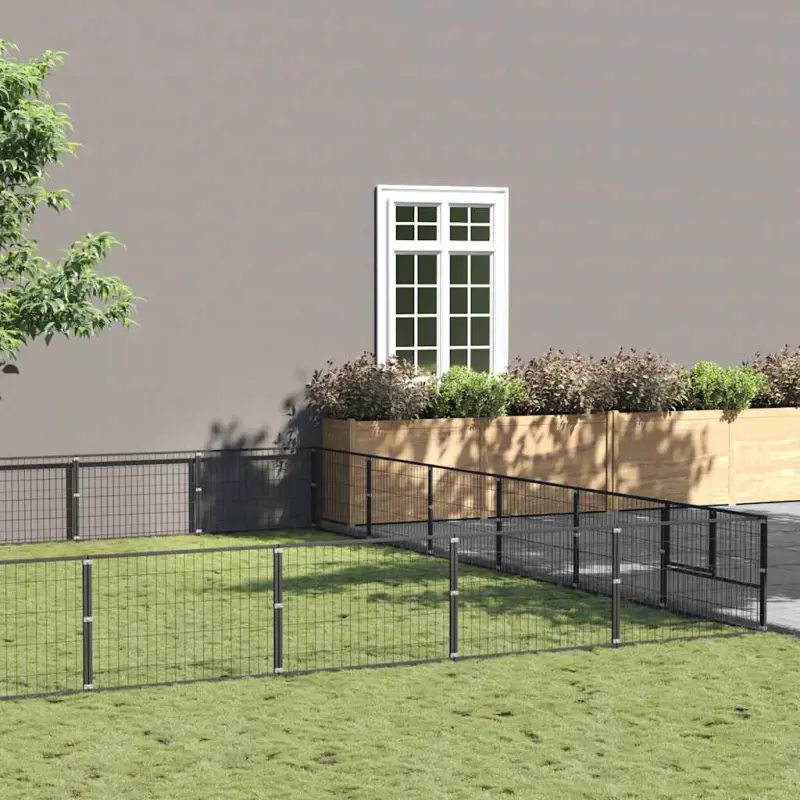 Kojec dla psa, czarny, 60 m², stalowy
