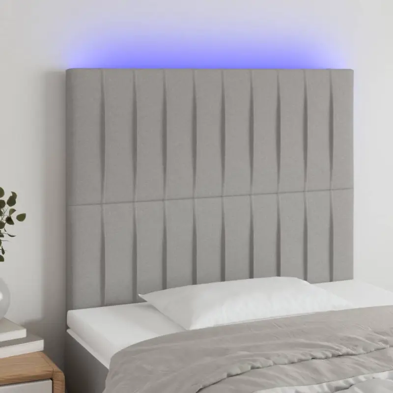 Zagłówek do łóżka z LED, jasnoszary, 80x5x118/128 cm, tkanina