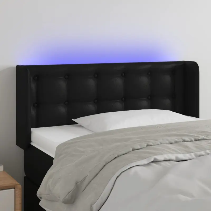Zagłówek do łóżka z LED, czarny, 103x16x78/88cm, sztuczna skóra