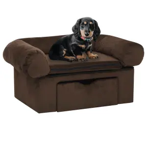 Sofa dla psa, z szufladą, brązowa, 75x50x38 cm, pluszowa
