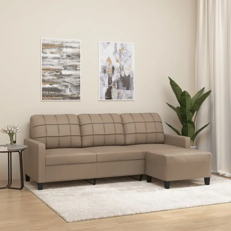3-osobowa sofa z podnóżkiem, cappuccino, 180 cm, sztuczna skóra