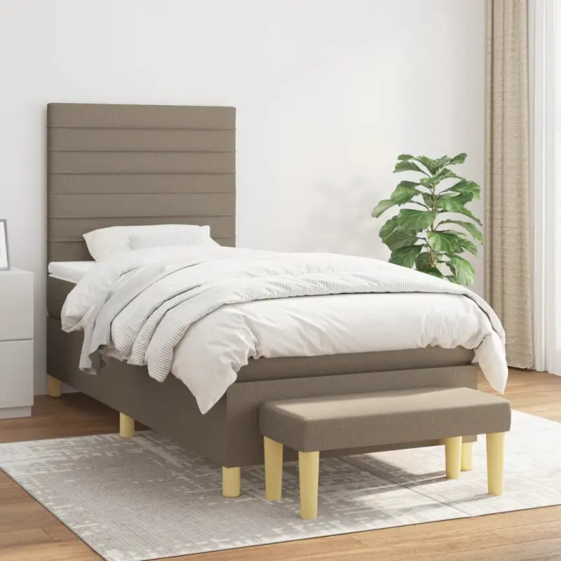 Łóżko kontynentalne z materacem, taupe, tkanina, 90x200 cm