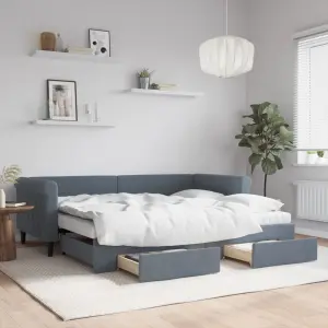 Sofa rozsuwana z szufladami, ciemnoszara, 90x200 cm, aksamit