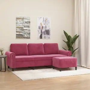 3-osobowa sofa z podnóżkiem winna czerwień 180 cm, aksamit