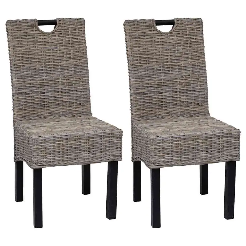 Krzesła do jadalni, 2 szt., rattan Kubu i drewno mango