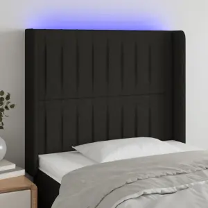 Zagłówek do łóżka z LED, czarny, 93x16x118/128 cm, tkanina