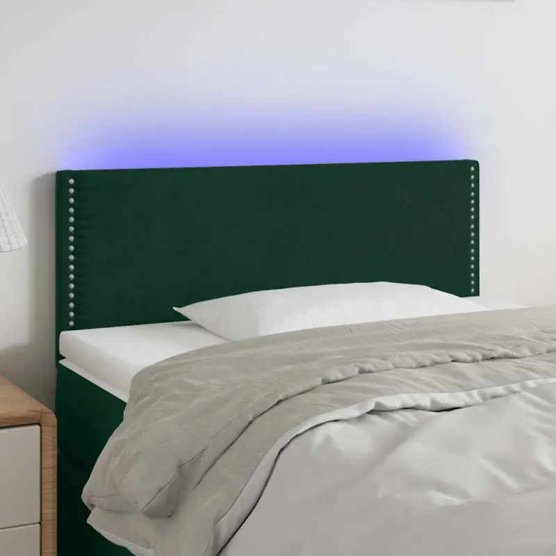 Zagłówek do łóżka z LED, ciemnozielony, 90x5x78/88 cm, aksamit