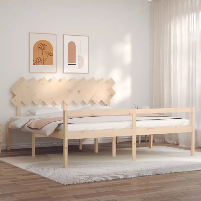 Łóżko dla seniora, rama z wezgłowiem, 200x200 cm, lite drewno