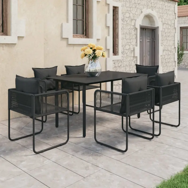 7-częściowy zestaw mebli ogrodowych rattan PVC, czarny
