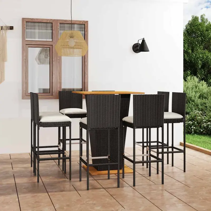 9-cz. zestaw barowy do ogrodu, z poduszkami, rattan PE, czarny