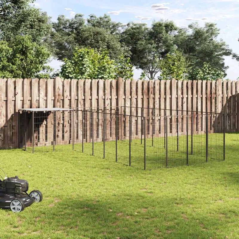 Kojec dla psa, czarny, 10,89 m², stalowy