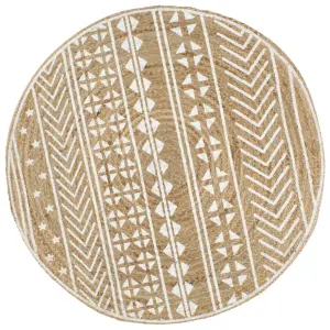 Ręcznie wykonany dywanik, juta, biały nadruk, 150 cm