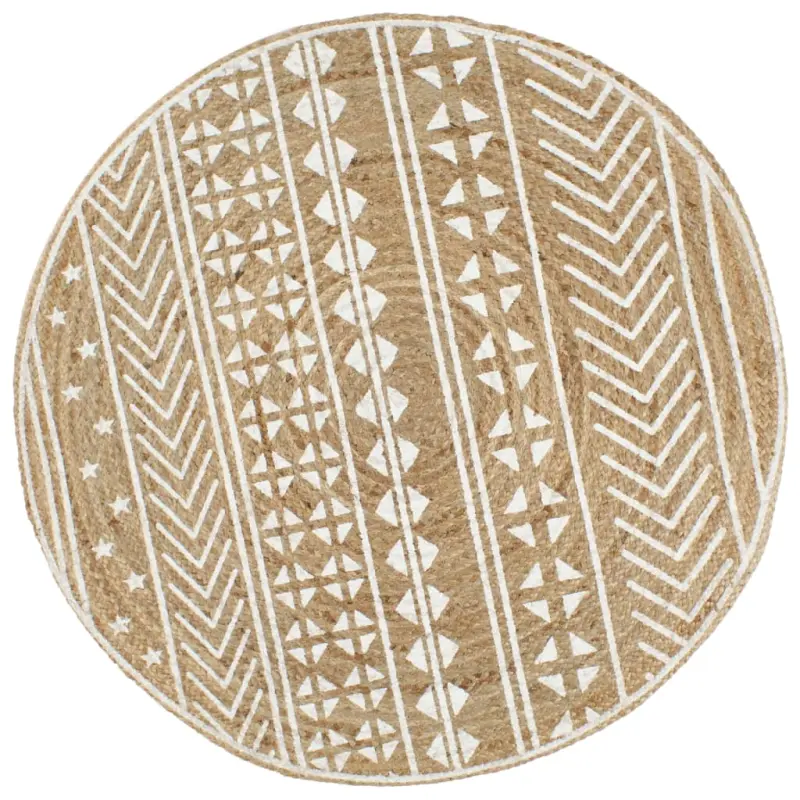 Ręcznie wykonany dywanik, juta, biały nadruk, 150 cm