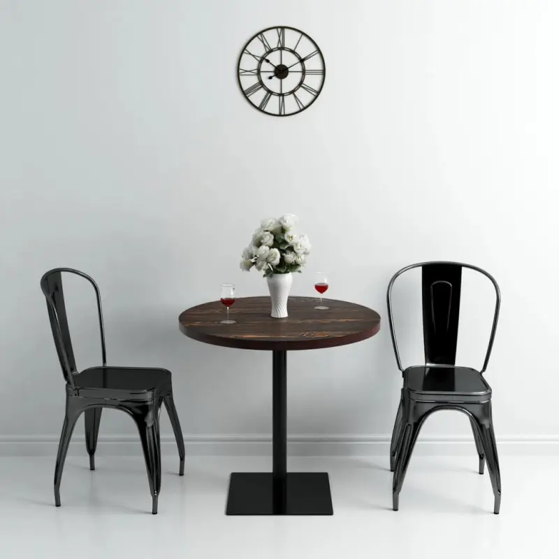 Stolik bistro z MDF, stalowa podstawa, 80x75 cm, ciemny jesion
