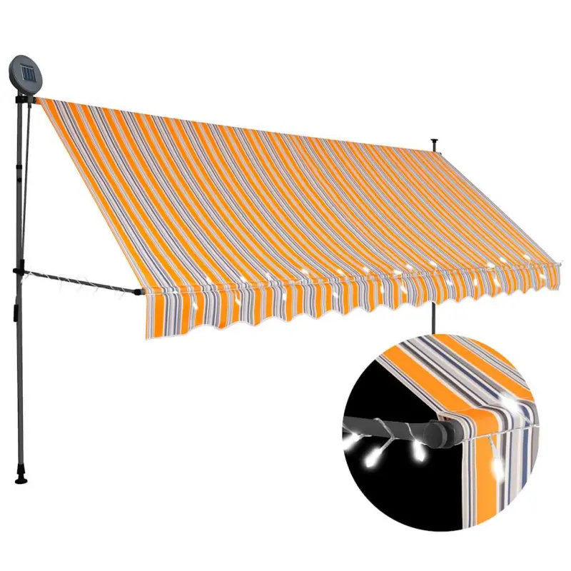 Ręcznie zwijana markiza z LED, 350 cm, żółto-niebieska