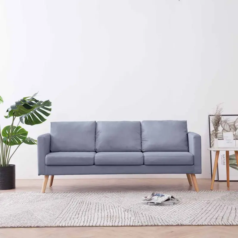 Sofa 3-osobowa, materiałowa, jasnoszara