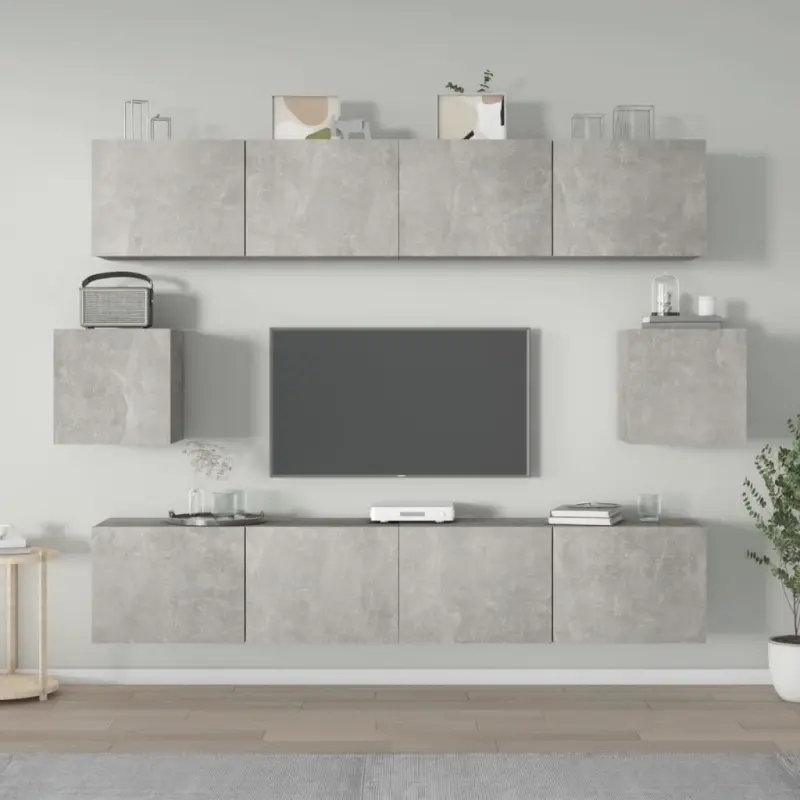 Zestaw 6 szafek telewizyjnych, szarość betonu