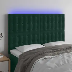 Zagłówek do łóżka z LED, ciemnozielony, 144x5x118/128 cm