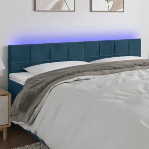 Zagłówek do łóżka z LED, ciemnoniebieski 160x5x78/88cm, aksamit
