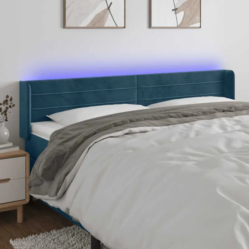 Zagłówek do łóżka z LED ciemnoniebieski 163x16x78/88 cm aksamit