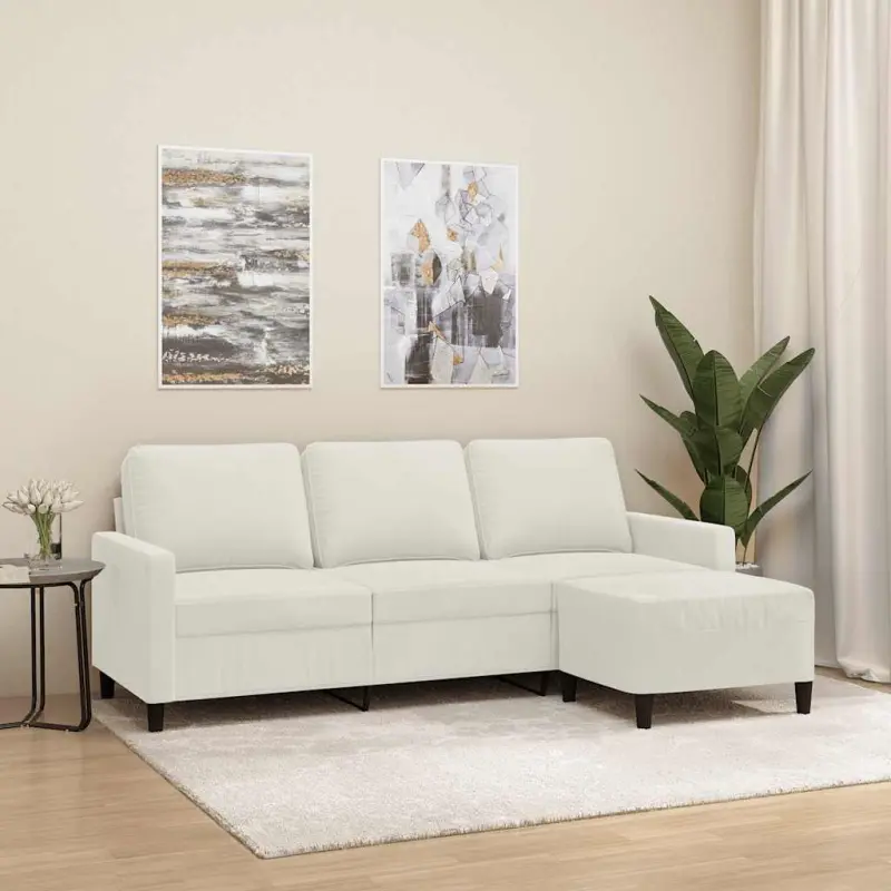 Sofa 3-osobowa, kremowa, 180 cm, tapicerowana aksamit