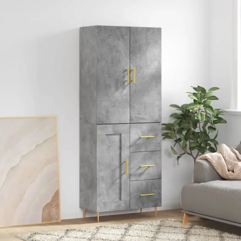 Witrynka, szarość betonu 69,5x34x180 cm materiał drewnopochodny