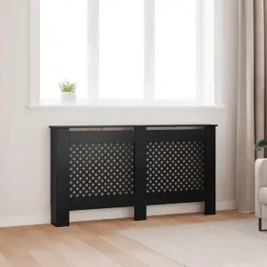 Osłona na kaloryfer, czarna, 152x19x81,5 cm, MDF