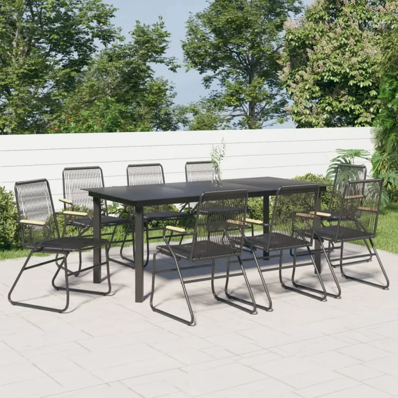 9-częściowy zestaw mebli ogrodowych, czarny, rattan PVC