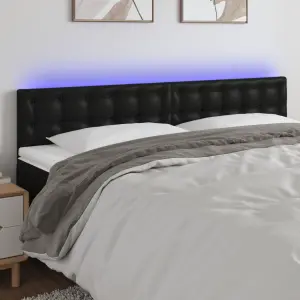 Zagłówek do łóżka z LED, czarny, 200x5x78/88 cm, sztuczna skóra
